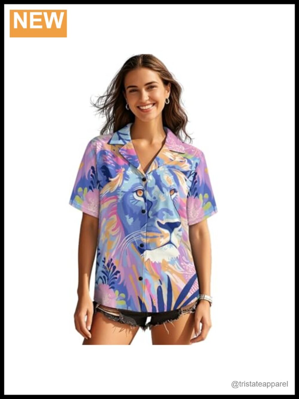 Women's Hawaiian Button Down Shirt Short Sleeve Loose Aloha Summer